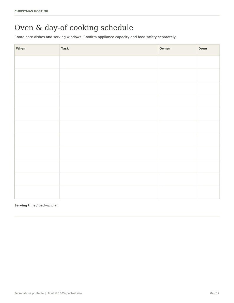 Christmas Hosting Planner, 12 Printable Pages, Holiday Dinner Planner, Guest List, Menu, Cooking Schedule, Seating Plan image 9
