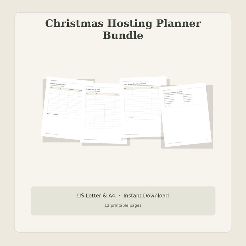 Christmas Hosting Planner, 12 Printable Pages, Holiday Dinner Planner, Guest List, Menu, Cooking Schedule, Seating Plan image 6