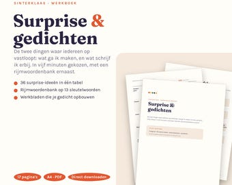Sinterklaas Surprise Ideas & Poems Workbook · 36 Surprises, Rhyming Word Bank and Worksheets · Printable A4 PDF · 17 Pages Dutch