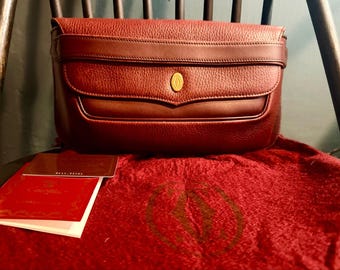 Vintage Must de Cartier Burgundy Leather Clutch | Cartier Bordeaux Handbag | Original Dust Bag & Papers + COA