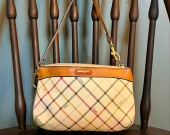 Coach Vintage Y2K Multicolor Plaid Mini Shoulder/Wristlet –Leather Trim