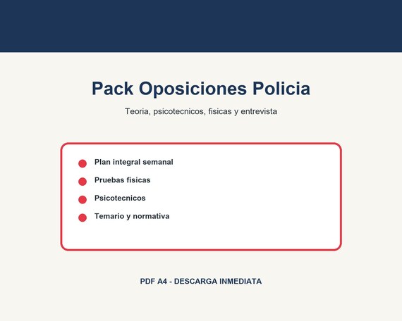 Pack Oposiciones Policía PDF | Teoría, Psicotécnicos, Pruebas Físicas y Entrevista | Planner A4 Imprimible