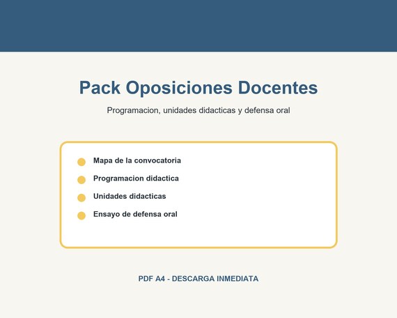 Pack Oposiciones Docentes PDF | Programación Didáctica, Unidades, Defensa Oral y Temario | Planner A4 Imprimible