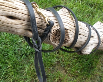 Leder-Hundeleine, 3/8 "x 182", BLACK LATIGO, doppelt Hand genäht, mit gewachstem Nylonfaden und massivem Messingverschluss, made in U S A, by Don Willett