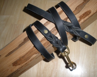 Correa de cuero para perros, negra, 1,9 cm x 122 cm, cuero latigo, remaches y mosquetón de latón macizo, hecha a mano en EE. UU. por Don Willett, uso general, nueva.