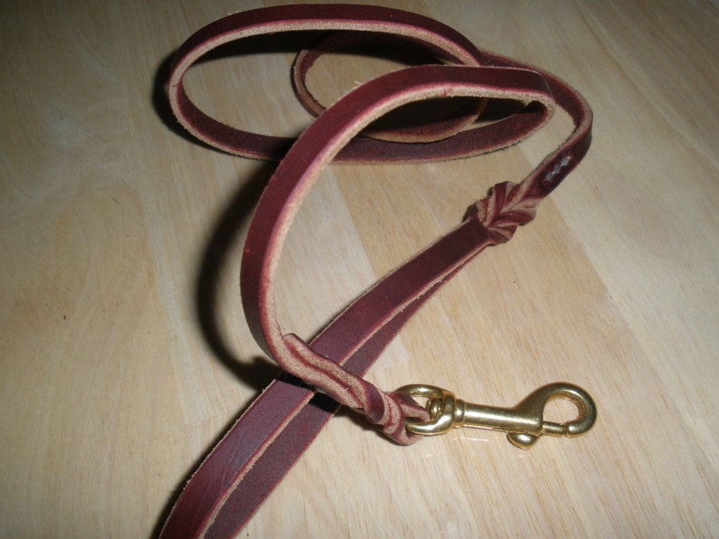 Leather dog leash, 3/8 X 43, DOUBLE hand stitched, nylon waxed thread, SOLID brass snap, no rivets, show leash, general use, Made In USA image 2