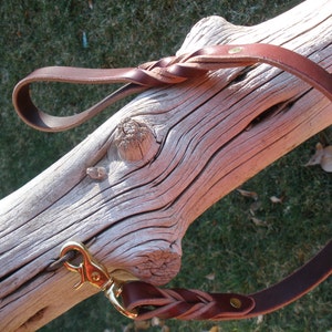 Leather dog leash, 1" X 26.75", TRAFFIC LEASH, solid brass swivel scissor snap & rivets, walk dog close, hand made in USA by Don Willett