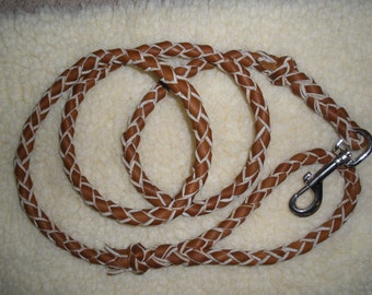 Braided leather leash, 3/8' x 72", rusty brown, silver snap, leash training, general use, hand braided in USA by Don Willett, walk dog