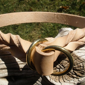 Leather slip collar, 1&quot; X 24&quot;, VEGETABLE tanned, solid brass rings & rivets, general use, leash training, hand made in USA by Don Willett