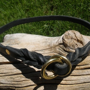 Leather SLIP/CHOKE collar, BLACK, 3/8&quot; X 20&quot;, solid  brass rings and rivets, show collar, hand made in U S A by Don Willett, general use