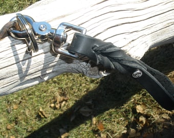 Leather key Lanyard, dog obedience training tab, 5/8" X 8.75", silver swivel scissor snap, 2.75" loop, off leash training, hand made in USA