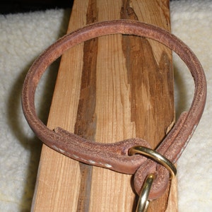 Harness leather slip collar, 3/8&quot; x 17&quot;, almost round collar,  solid brass rings, brass hardware, hand stitched, Made in USA by Don Willett