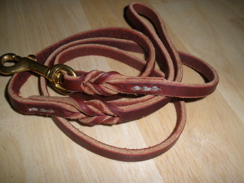 Leather dog leash, 3/8 X 43, DOUBLE hand stitched, nylon waxed thread, SOLID brass snap, no rivets, show leash, general use, Made In USA image 3