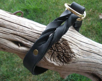 Leather SLIP COLLAR, 1" X 24", solid brass rings & rivets , large dogs, general use, leash training, Hand made in U S A by Don Willett