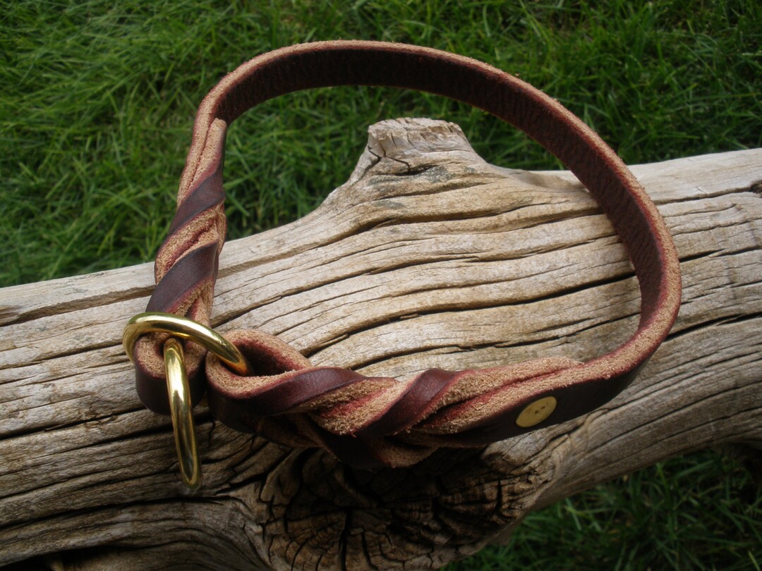 Leather SLIP COLLAR, 3/8 X 15.25, Solid Brass Rings & Rivets, Small Dog