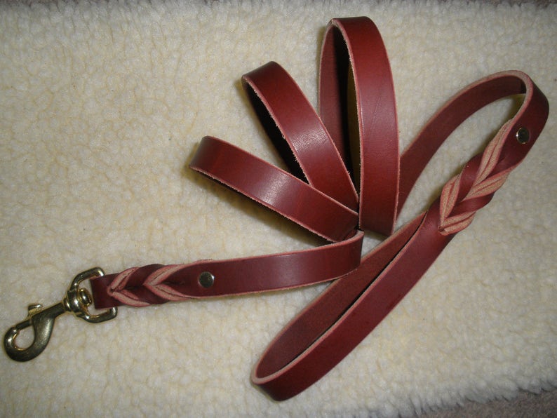 4 Braided black and rusty tan strand leather traffic leash 516 X 24 solid brass swivel bolt snap LOOKS FANTASTIC on COLLIES