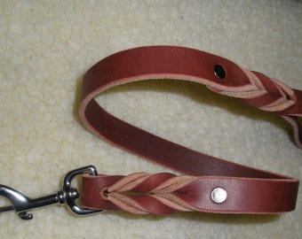 Leder-Hundeleine, 3/4 "X 29", TRAFFIC LEASH, silberfarbener drehbarer Bolzenverschluss & Nieten, Twist Braid, handgefertigt von Don Willett in den USA, für Allgemeinbenutzung