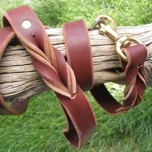 Leather dog leash, 1" X 64", Latigo leather, SOLID BRASS swivel  bolt snap,  brass rivets, dog obedience,  Made in USA by Don Willett