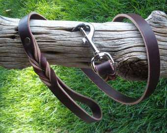 Leather dog leash, 3/4" X  48",  silver swivel bolt snap, general use, hand made in USA by Don Willett, leash training,