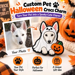 Custom Pet Halloween Shoe Charm, Personalized Ghost Dog Clog Pin, Spooky PVC Pet Lover Gift