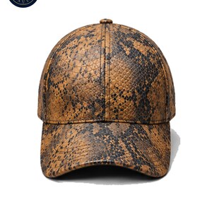 Python Snakeskin Embossed Leather Baseball Cap | Men's Vintage Distressed Snake Print Dad Hat | Handmade Streetwear Cap | Unisex Gift