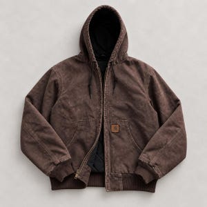 Carhartt J130 Active Jacket DKB Brown Duck Canvas Vintage Hooded Workwear Jacket