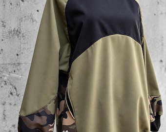 Felpa con cappuccio softshell oversize / Pullover streetwear fatto a mano / Giacca impermeabile e antivento / Capospalla urbano unisex