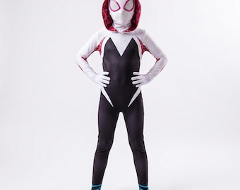 Spider-Gwen Suit for Girls - Ghost Spider White Costume, Girls Superhero Bodysuit, Halloween Cosplay Outfit, Kids Spider-Gwen Costume