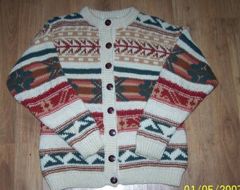 JoannsAttic Vintage James Pringle Weavers Scottish Fair Isle Nordic Pure New Wool Cardigan Sweater, Size S, Made in Scotland