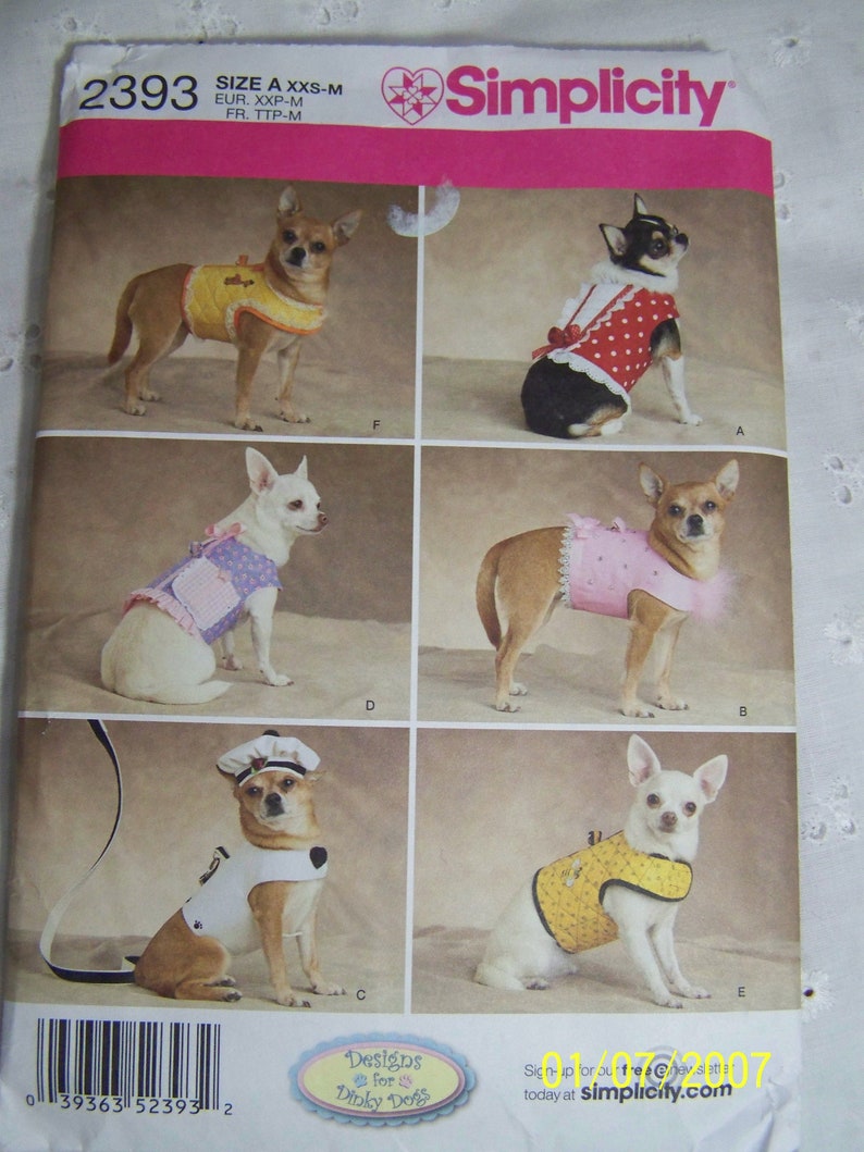 Simplicity pattern 2393 Dog clothes for Dinky dogs Sizes XXS Etsy