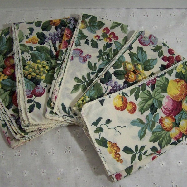 Set of 5 Square Cotton Cloth Napkins, Fruit print, Re Useable, Photo prop, Food Styling, Washable napkins
