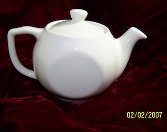 Personal Size White Lubiana 5" tall by 7" wide TEAPOT Made in Poland, Mini Teapot, Teatime, Glazed Porcelain teapot, Small single use teapot