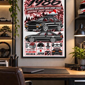 1986 Japanese Rear-Wheel-Drive Sport Coupe Rolled Poster | Vintage Drift Car Art