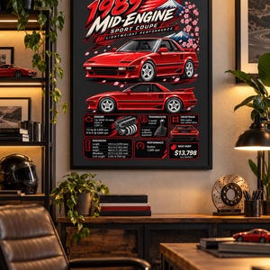 1989 Mid-Engine Sport Coupe Rolled Poster | Retro Car Illustration