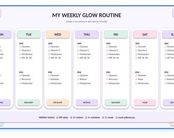 Weekly Skincare Routine Planner | AM & PM Skincare Checklist | Self Care Beauty Planner | Skincare Tracker | Digital Download