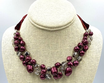 Burgundy Baroque Statement Necklace, Czech Glass Jewelry, Artisan Jewelry, Handmade Jewelry, Women&#39;s Jewelry Gift, Beaded Jewelry