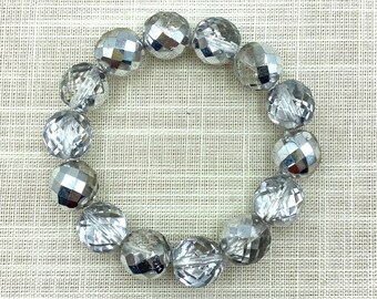 Crystal Silver Stretch Bracelet - Czech Glass , Artisan Jewelry, Handmade,  Women's Jewelry Gift