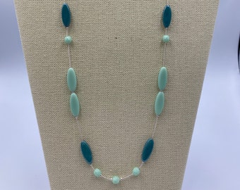 Mint-Teal Combo Long Illusion Necklace - Czech Glass Jewelry, Artisan Jewelry, Handmade Jewelry, Women&#39;s Jewelry Gift, Beaded Jewelry