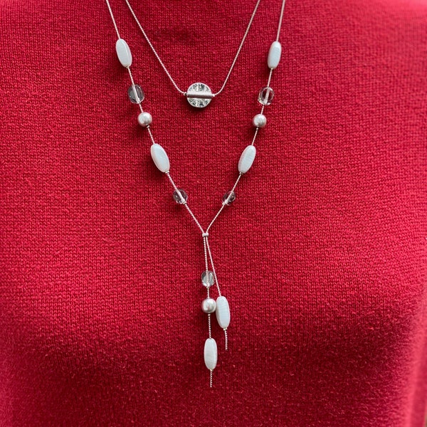 Gray Hi/Lo Necklace Set,Czech Glass Jewelry, Trendy Jewelry, Statement Jewelry, Bridesmaids-Prom,Bachelorette Jewelry, Birthday Gift Jewelry