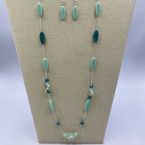 Mint-Teal Long Illusion Necklace - Czech Glass , Artisan Jewelry, Handmade,  Women&#39;s Jewelry Gift