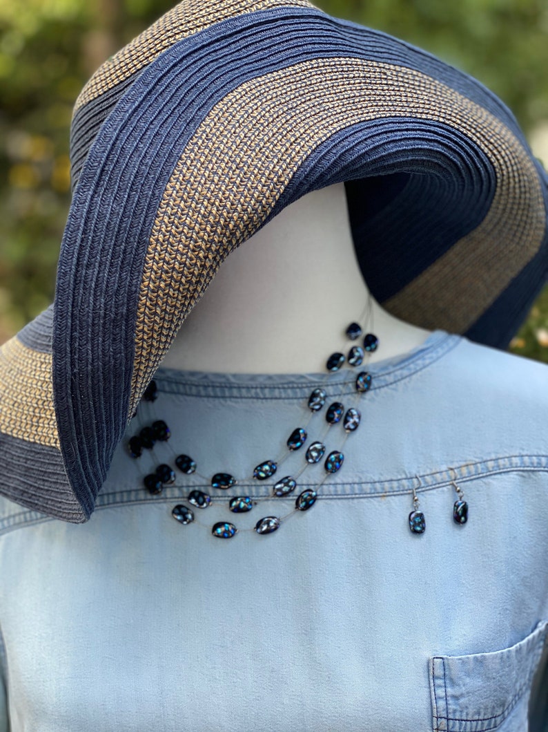 Czech Glass Jewelry Handmade Jewelry Electric Blue 3 Strand Short Necklace Set Artisan Jewelry Beaded Jewelry Women/'s Jewelry Gift