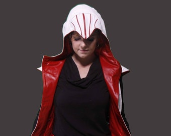 Leather hooded jacket