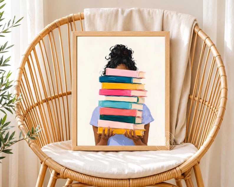 Book Stack Print Colorful Book Stack – Book Lover Printable Wall Art, Whimsical Reading ...