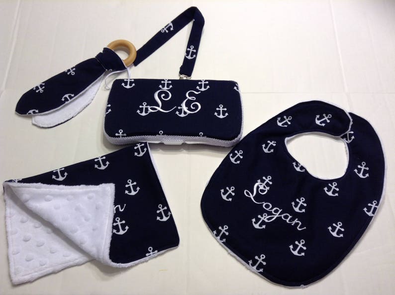Gender neutral Baby Shower gift set Baby Bib and Burps Personalized Baby items Travel wipescases Baby wipes Diaperbag items