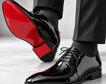 Schwarze Derby-Schuhe von Christian Louboutin für Herren aus Lackleder | Rote Sohle | Für festliche Anlässe und Hochzeiten