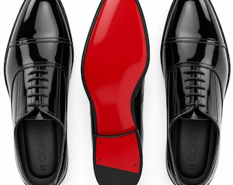 Chaussures richelieu en cuir verni noires avec semelle rouge - Chaussures habillées pour hommes
