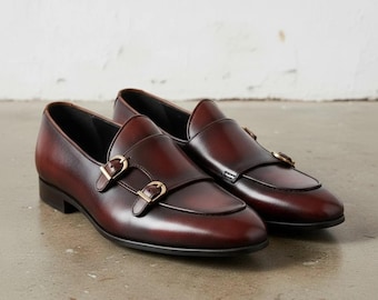 Genuine Leather Handmade Double Monk Shoes Men