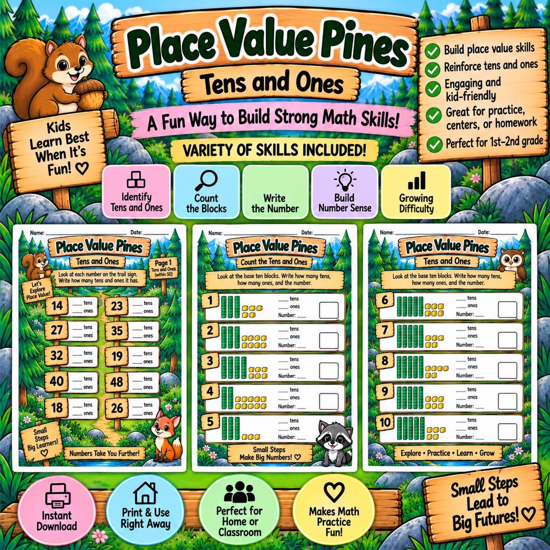 1st & 2nd Grade Place Value Worksheets | Tens and Ones, Base Ten Blocks ...