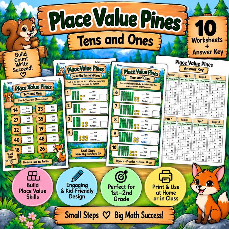1st & 2nd Grade Place Value Worksheets | Tens and Ones, Base Ten Blocks ...
