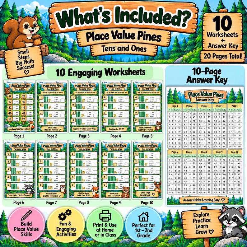1st & 2nd Grade Place Value Worksheets | Tens and Ones, Base Ten Blocks ...